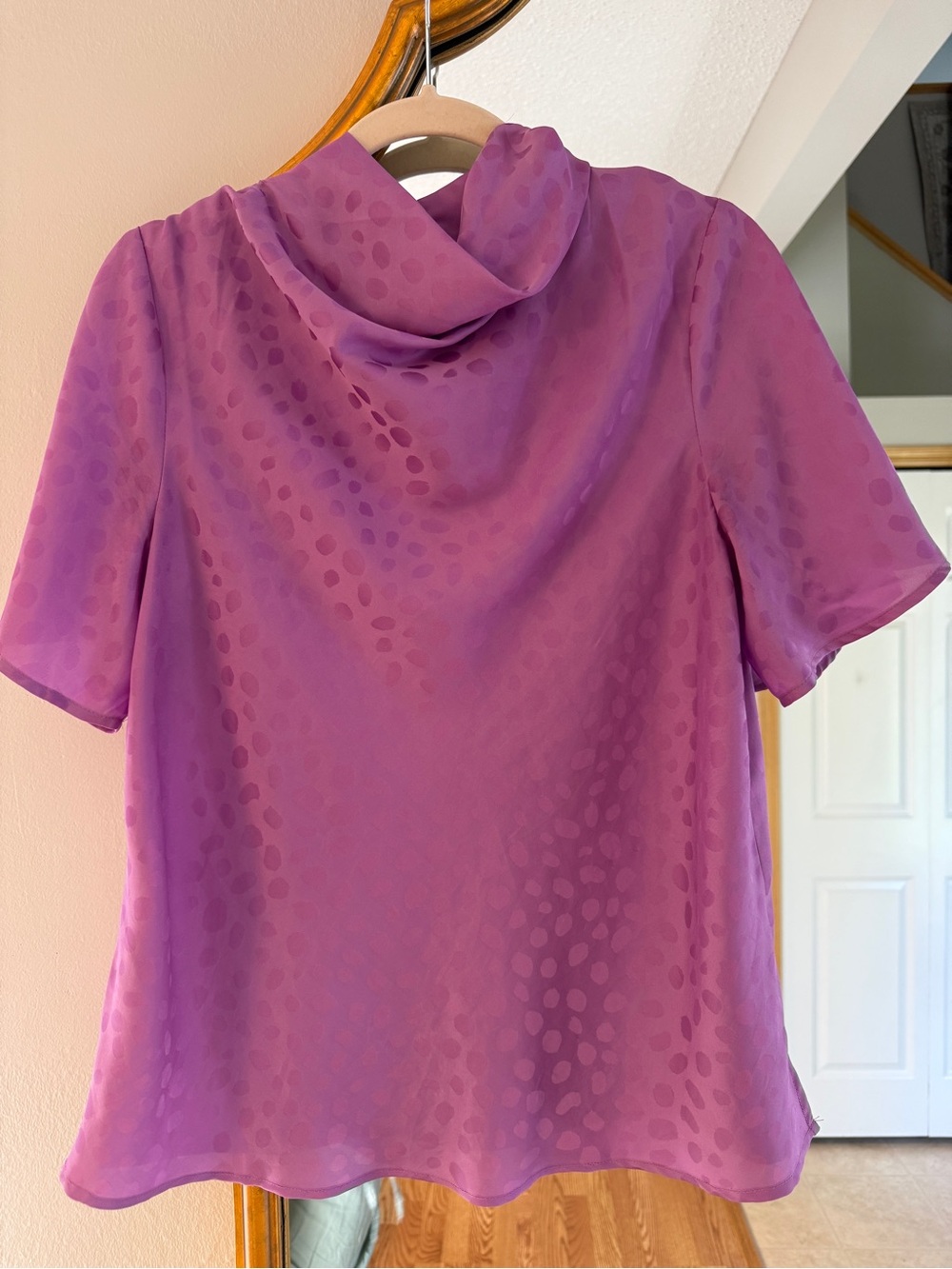 Ann Taylor Lavender Dot Cowl Neck Short Sleeve Top